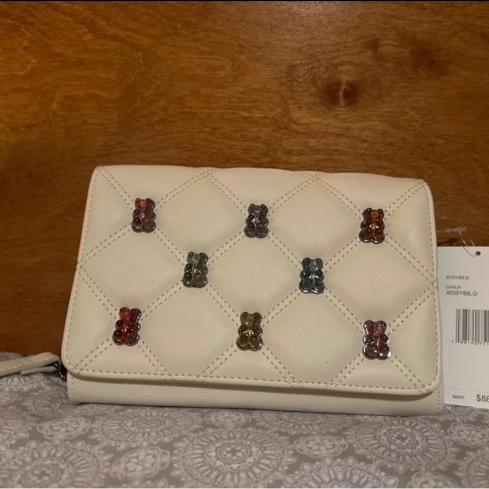 Betsey Johnson Chalk Quilted Clutch with Multicolor Gummy Studs